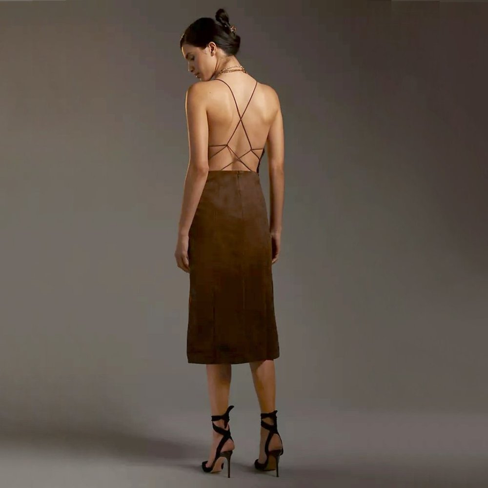 ANTHROPOLOGIE | Faux Suede Strappy Back Midi Dress | NWT